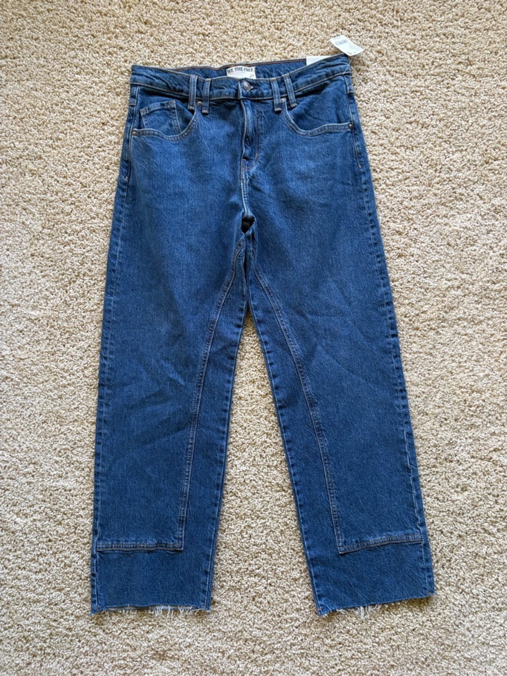 Free People We The Free Risk Taker High Rise Straight Jeans Sapphire Raw Hem 29